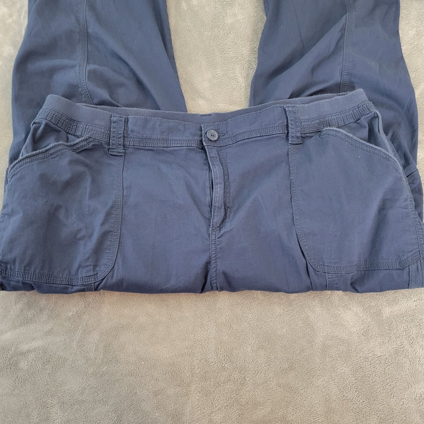 Style Co Womens Pants 20W Plus Capri Cargo Blue Zip Fly Tied Hems Cotton Blend