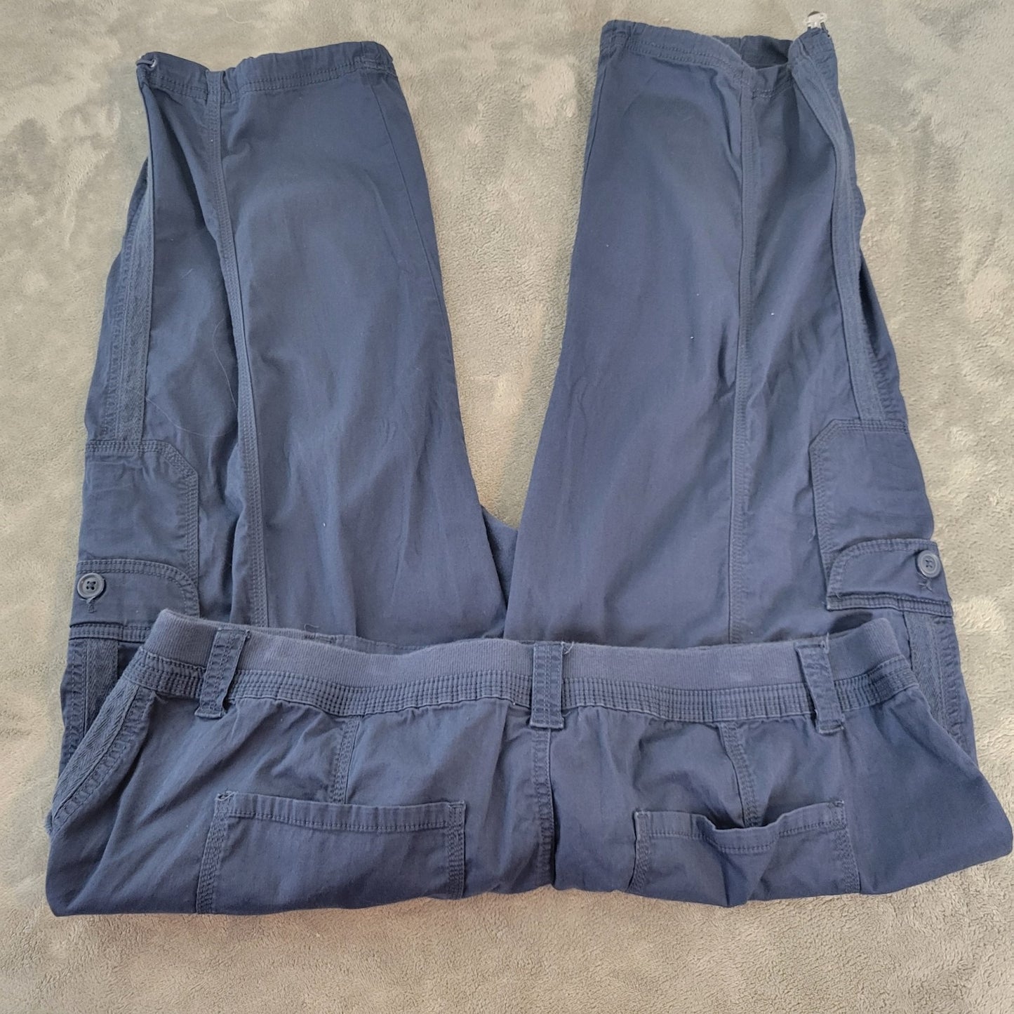 Style Co Womens Pants 20W Plus Capri Cargo Blue Zip Fly Tied Hems Cotton Blend