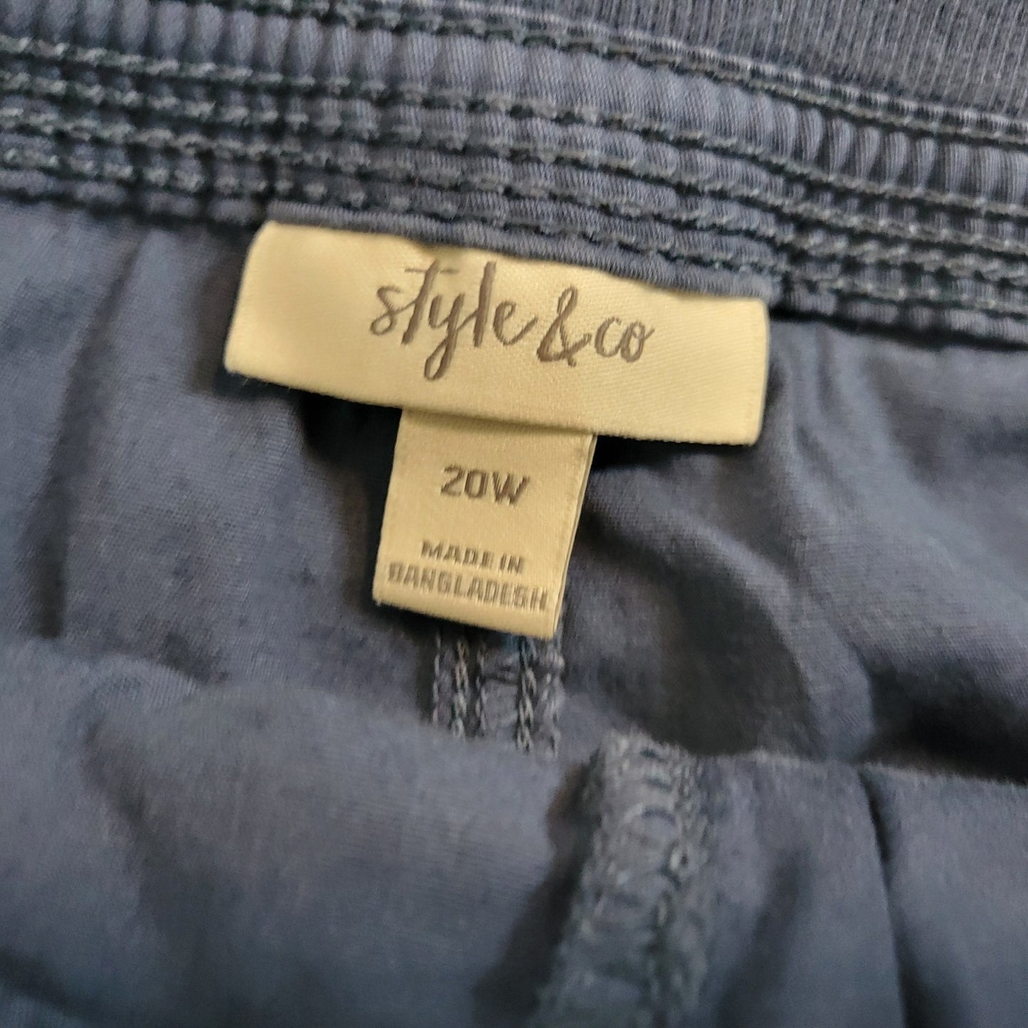 Style Co Womens Pants 20W Plus Capri Cargo Blue Zip Fly Tied Hems Cotton Blend