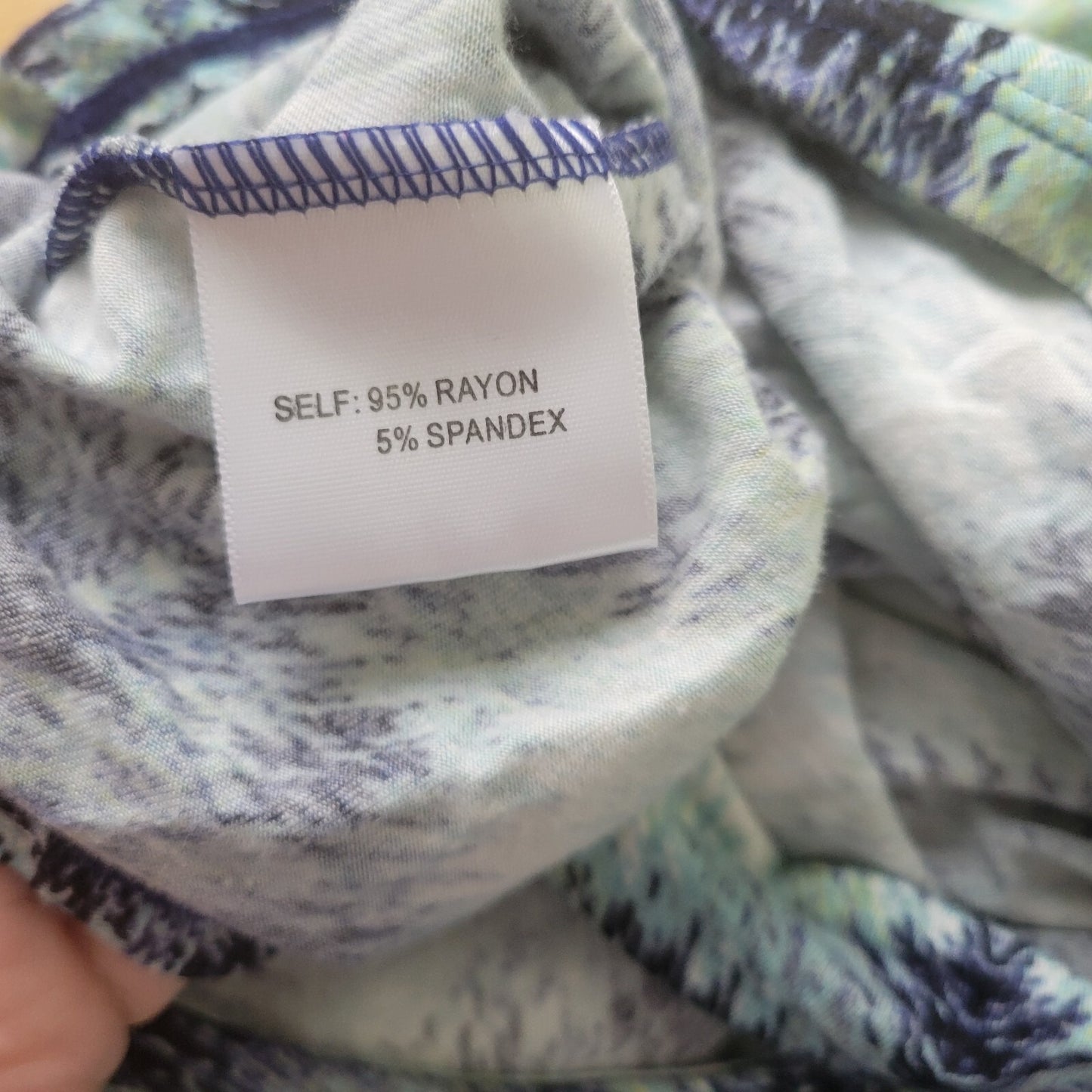 Rose Olive Women Top 1X Plus Tunic 3/4 Sleeve Blue Watercolor Lightweight Rayon