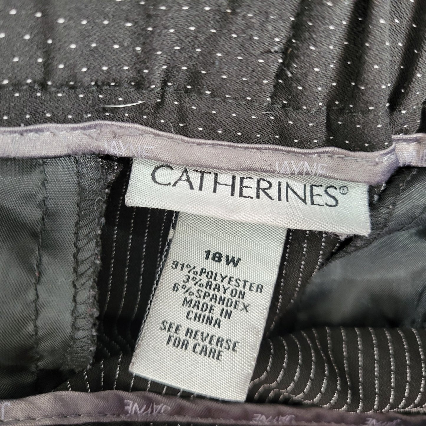 Catherines Womens Pants 18W Plus Black Tiny Dots Adjustable Waist Zip Poly Blend