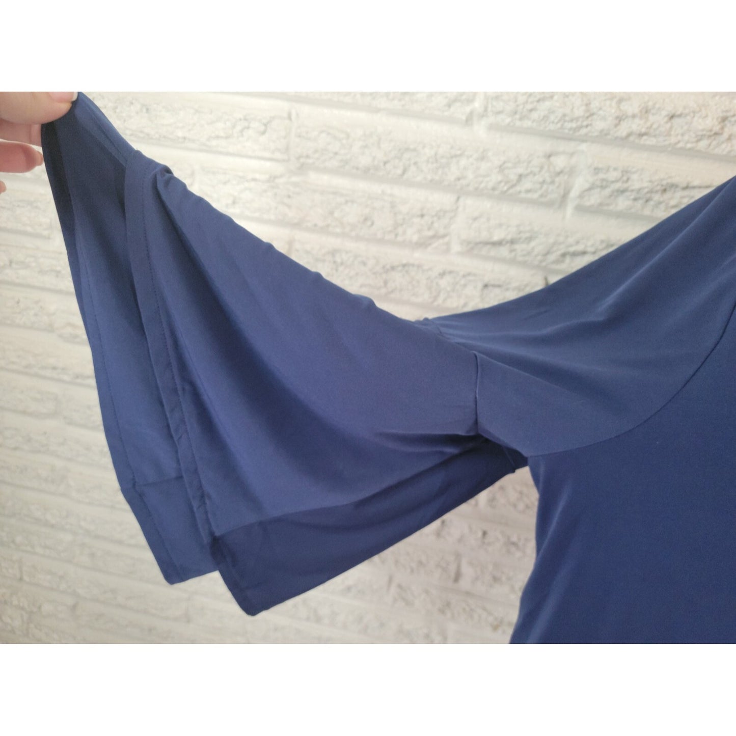 Lane Bryant Womens Top 22 24 Plus Bell Sleeve Pullover Blue Poly Blend Office