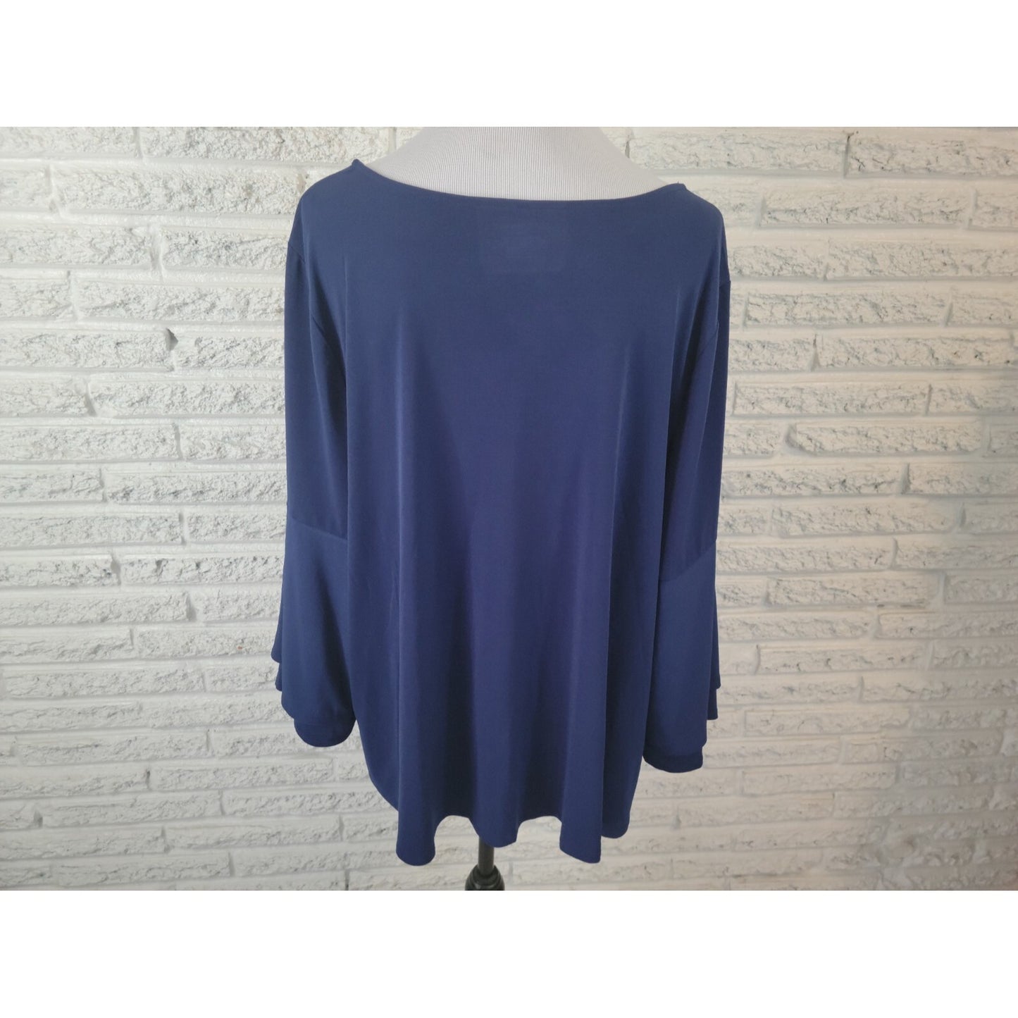 Lane Bryant Womens Top 22 24 Plus Bell Sleeve Pullover Blue Poly Blend Office