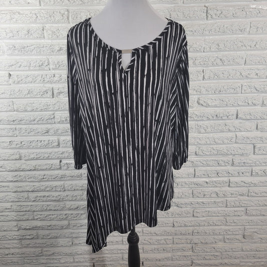 New Directions Womens Top Extra Large Black Stripe Diagonal Asymmetric Keyhole