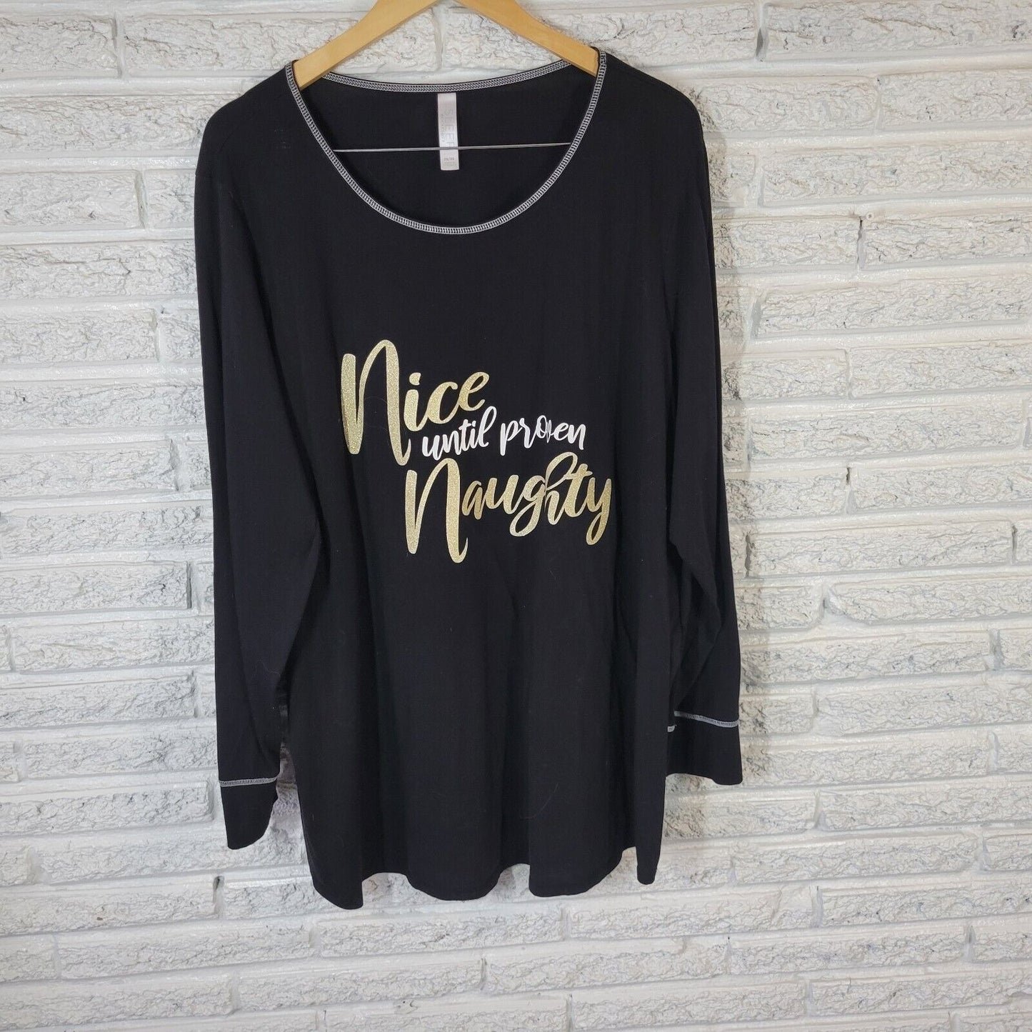 Cacique Women Top 26 28 Plus Pajama Long Sleeve Black Nice Until Proven Naughty