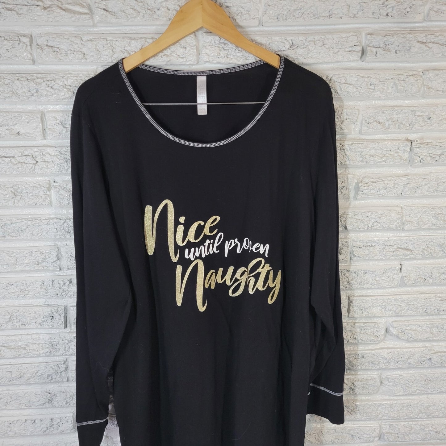 Cacique Women Top 26 28 Plus Pajama Long Sleeve Black Nice Until Proven Naughty