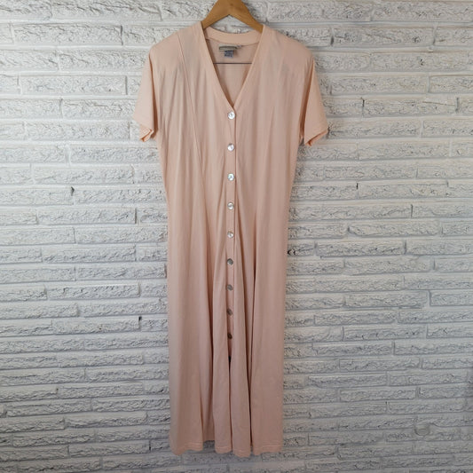 Coldwater Creek Womens Dress XL Midi Short Sleeve Pale Pink Cotton Button Up