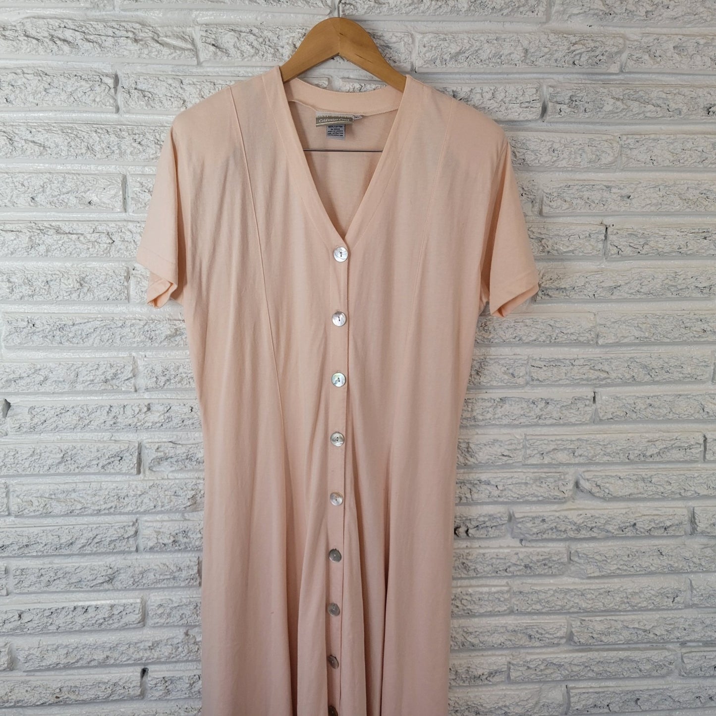 Coldwater Creek Womens Dress XL Midi Short Sleeve Pale Pink Cotton Button Up