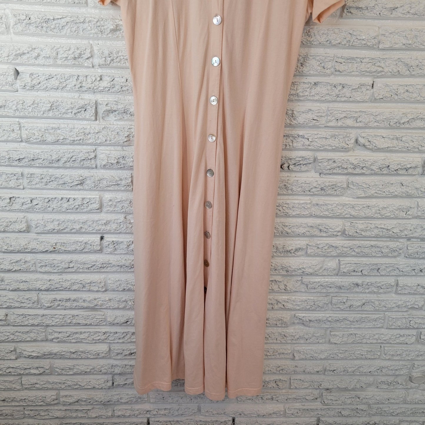 Coldwater Creek Womens Dress XL Midi Short Sleeve Pale Pink Cotton Button Up