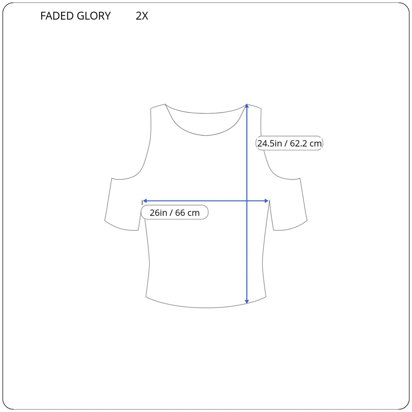 Faded Glory Womens Top 2X Plus Tee Cold Shoulder Poly Blend Blue Stripe Sequins