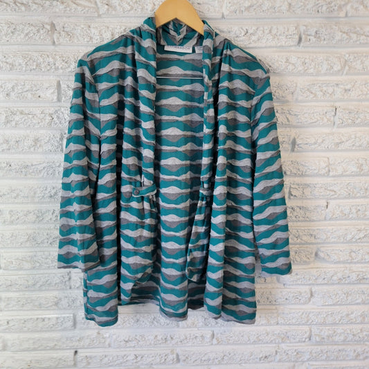 Sag Harbor Womens Top Extra Large XL Open Overlay Green Gray Stripe Sheer