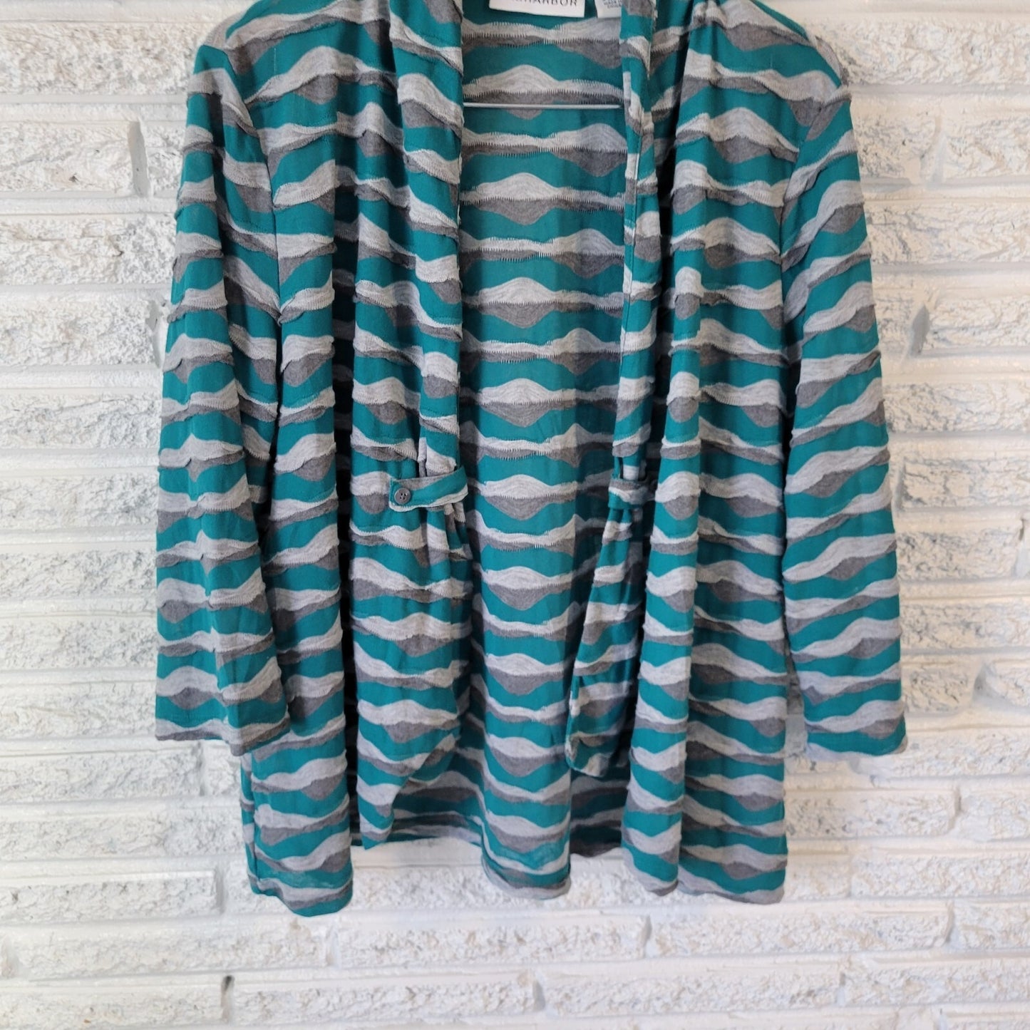 Sag Harbor Womens Top Extra Large XL Open Overlay Green Gray Stripe Sheer