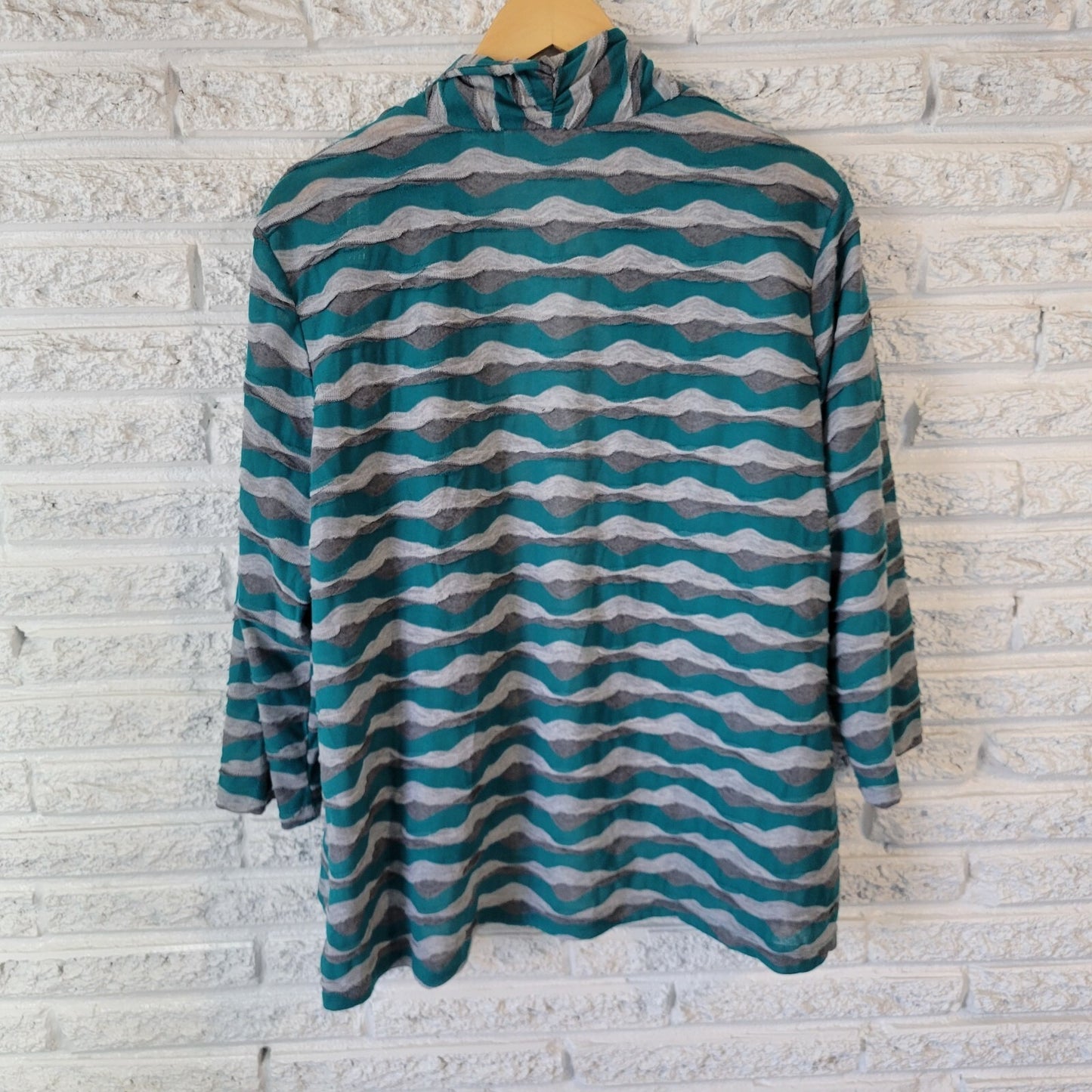 Sag Harbor Womens Top Extra Large XL Open Overlay Green Gray Stripe Sheer