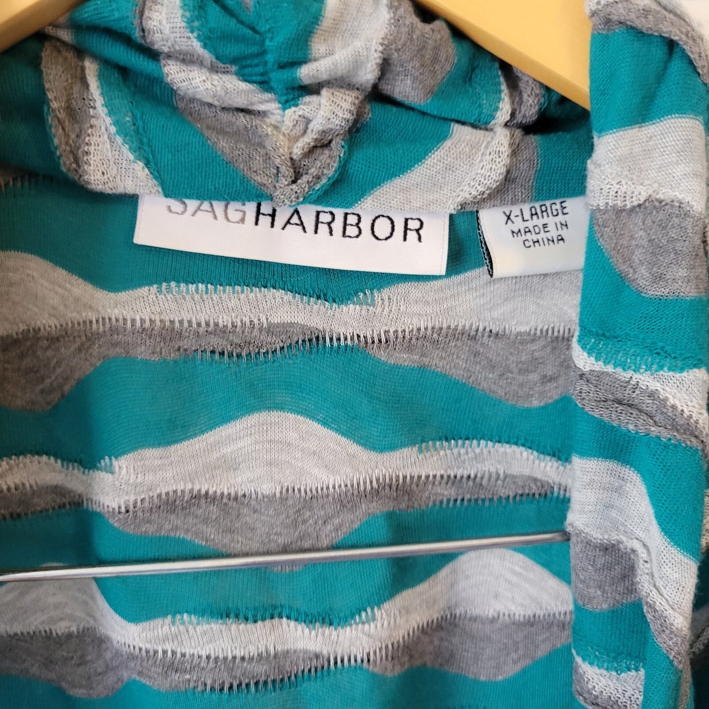 Sag Harbor Womens Top Extra Large XL Open Overlay Green Gray Stripe Sheer