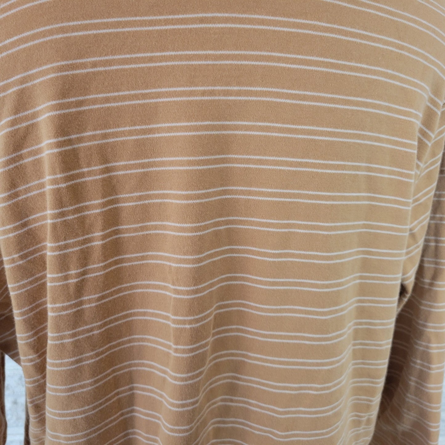 Isaac Mizrahi Live Womens Top 1X Tee 3/4 Sleeve Tan Stripe Cotton Casual Comfy