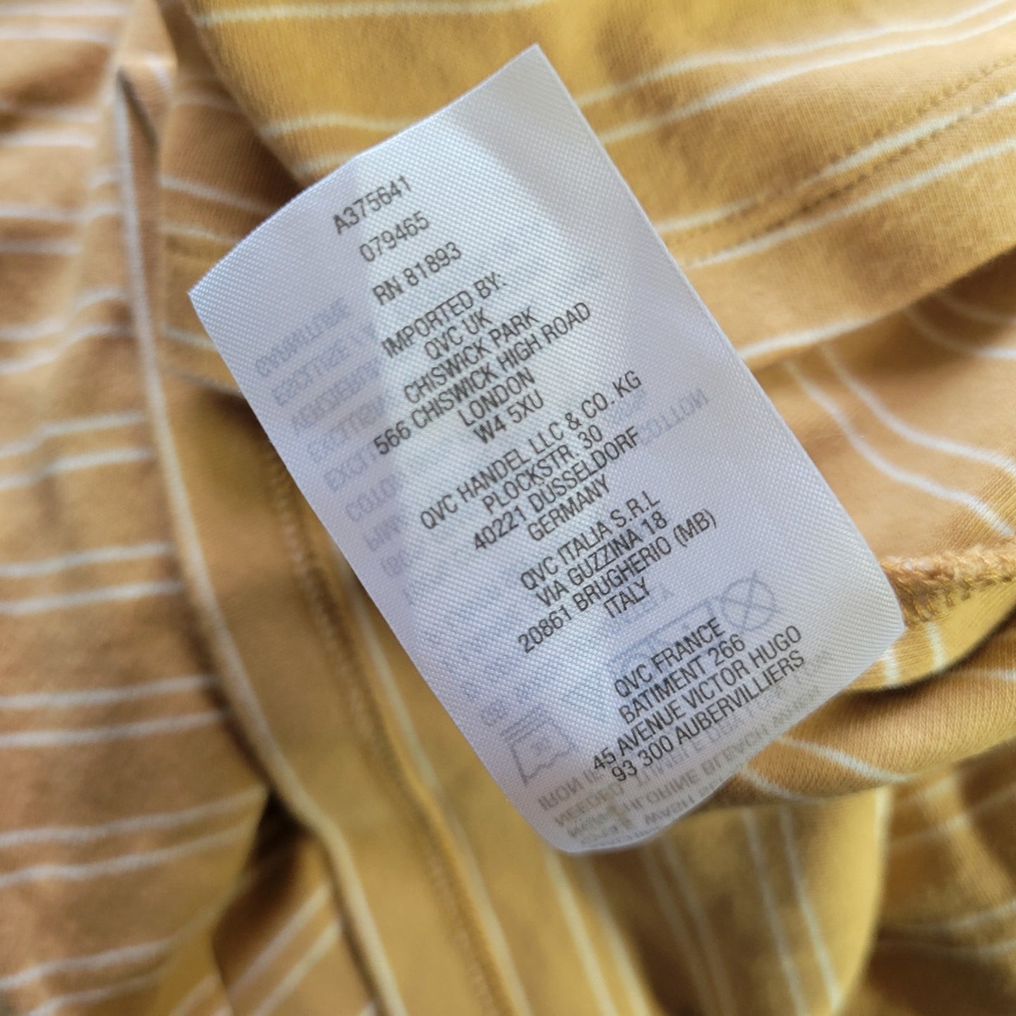 Isaac Mizrahi Live Womens Top 1X Tee 3/4 Sleeve Tan Stripe Cotton Casual Comfy