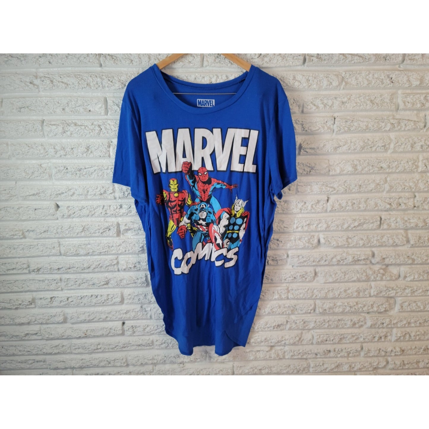 Marvel Unisex Adult Shirt 3X Tee Crew Blue Short Sleeve Superheroes Poly Blend