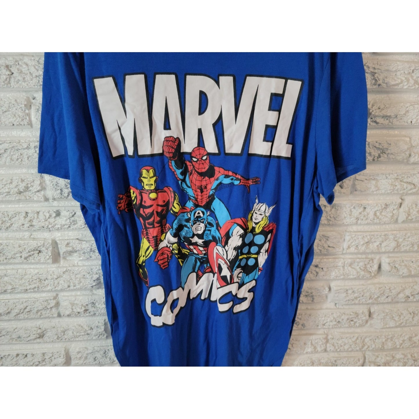 Marvel Unisex Adult Shirt 3X Tee Crew Blue Short Sleeve Superheroes Poly Blend