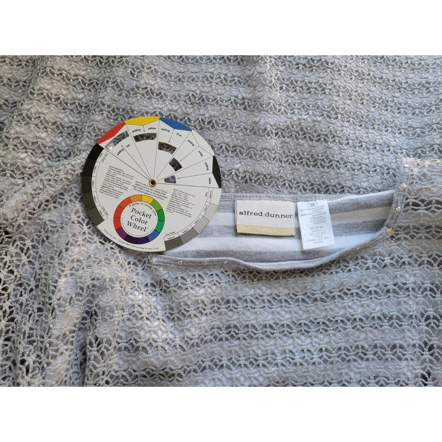 Alfred Dunner Womens Top 3X Plus Long Sleeve Gray Stripe Poly Crochet Career