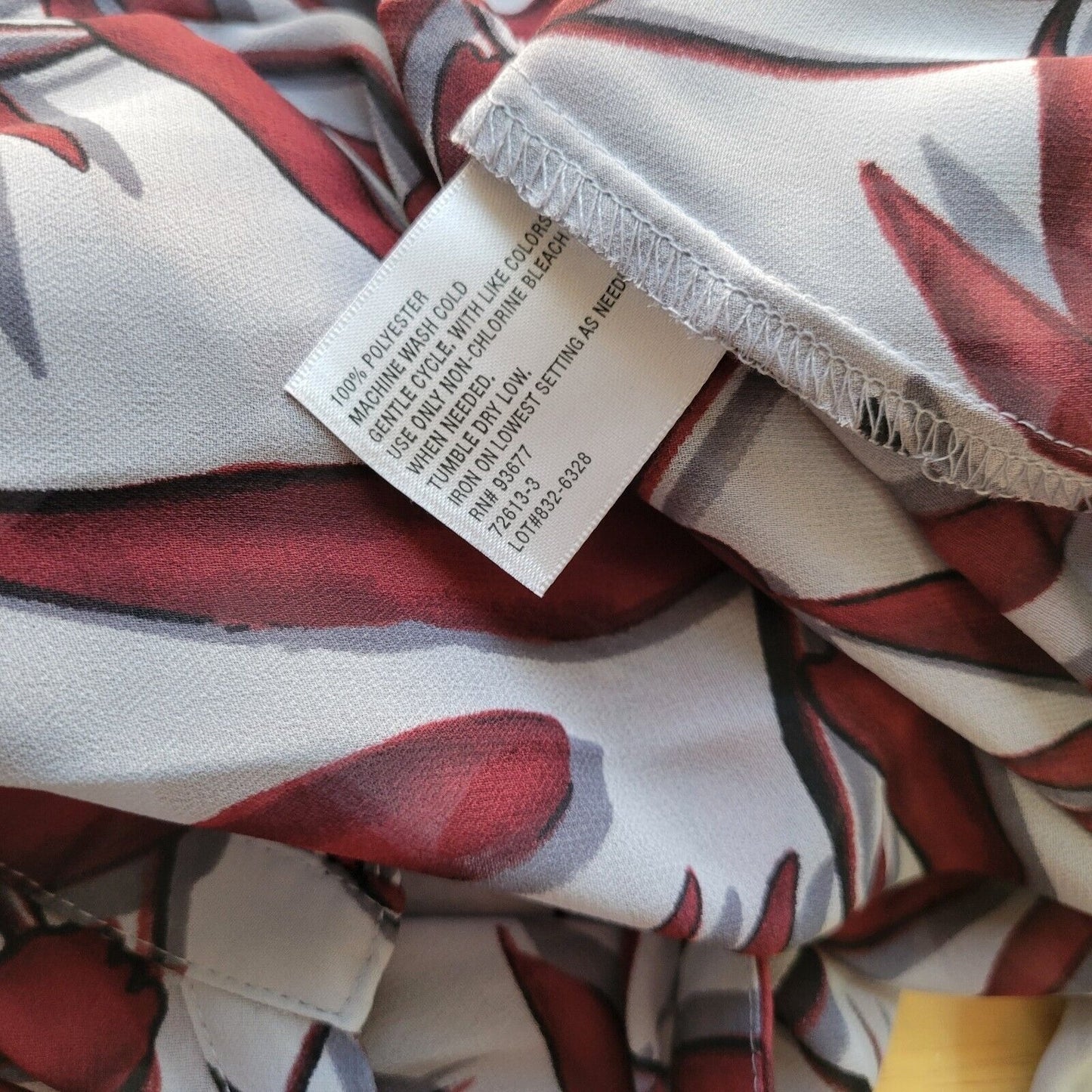 Worthington Womens Top Extra Large XL Burgundy Gray Floral Button Ruffle Sheer