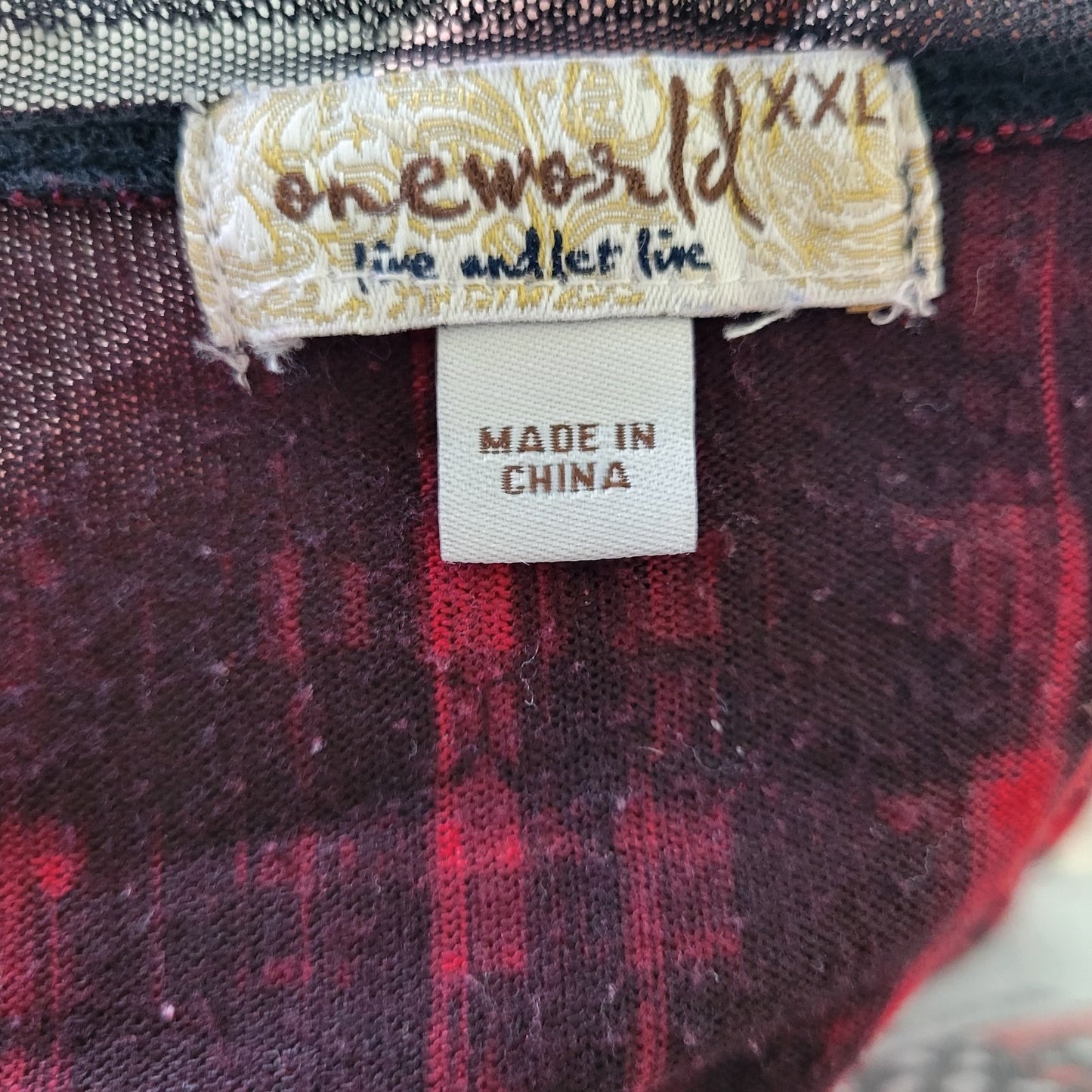 Live Let Live Womens Top XXL Plus Tunic Red Black Plaid Asymmetric Studded Mesh