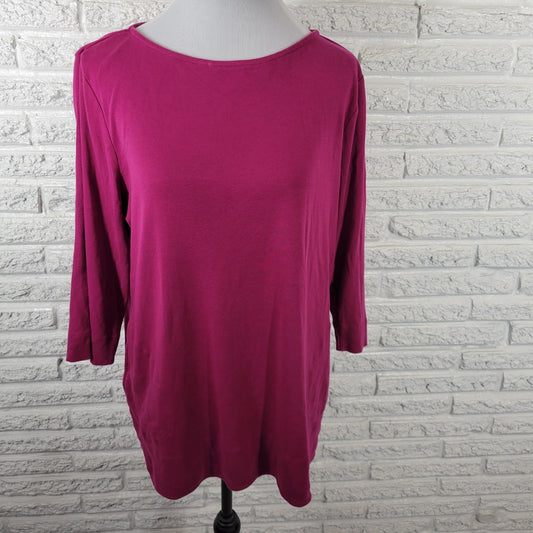 Chicos Women Top 3 Standard Extra Large XL 3/4 Sleeve Purple Cotton Comfy Casual