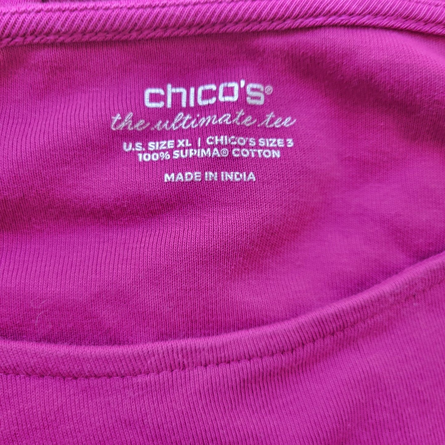 Chicos Women Top 3 Standard Extra Large XL 3/4 Sleeve Purple Cotton Comfy Casual