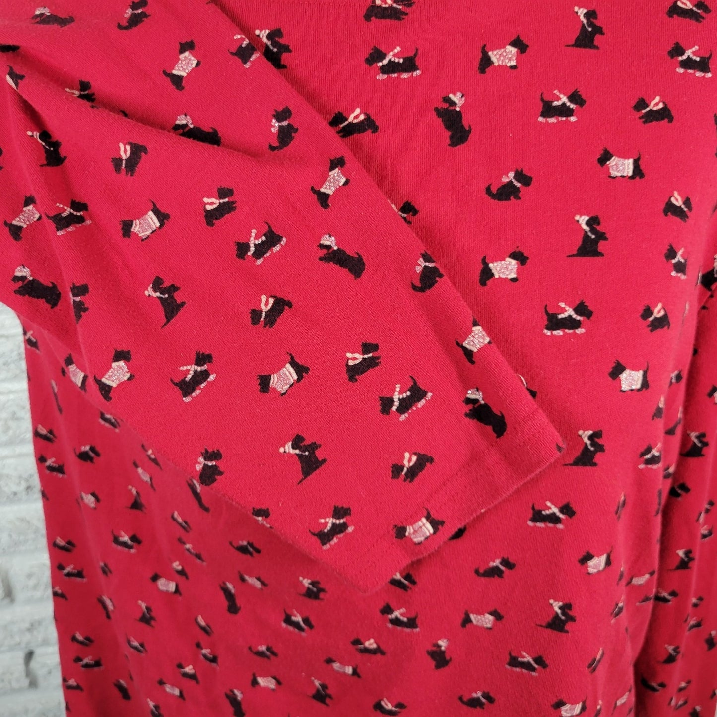 Karen Scott Women's 2X Plus Red Terrier Dog Print Long Sleeve Cotton Blend Top