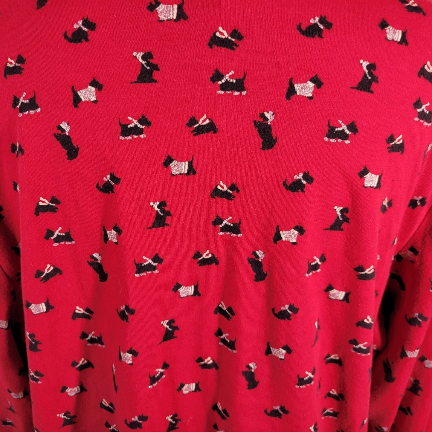 Karen Scott Women's 2X Plus Red Terrier Dog Print Long Sleeve Cotton Blend Top