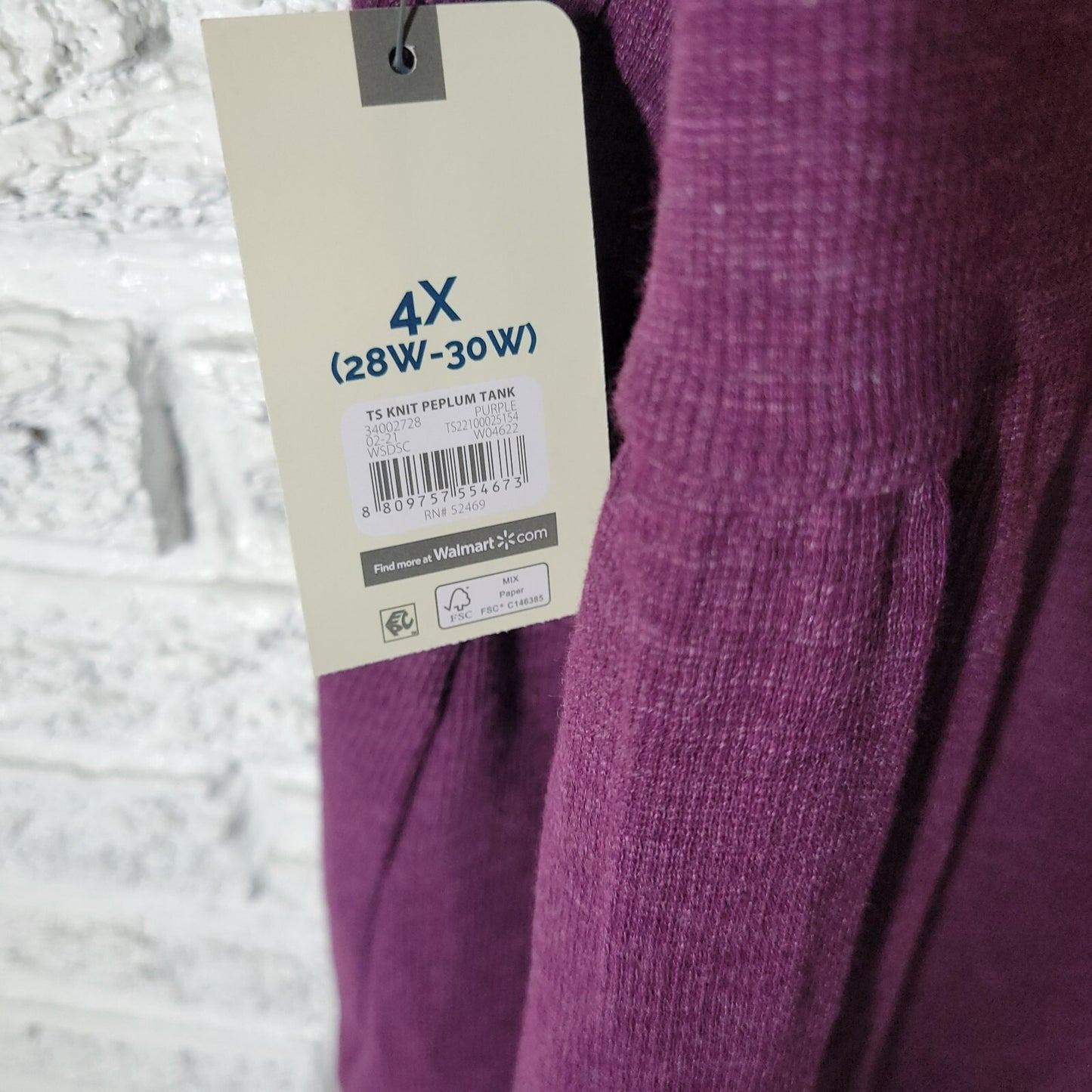 Terra Sky Womens Top 4X 28W 30W Plus Tank Swing Peplum Purple Comfy Scoop Neck