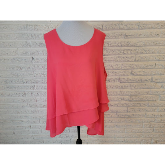 Cato Womens Top 26W 28W Plus Sleeveless Asymmetric Sheer Keyhole Pink Layered