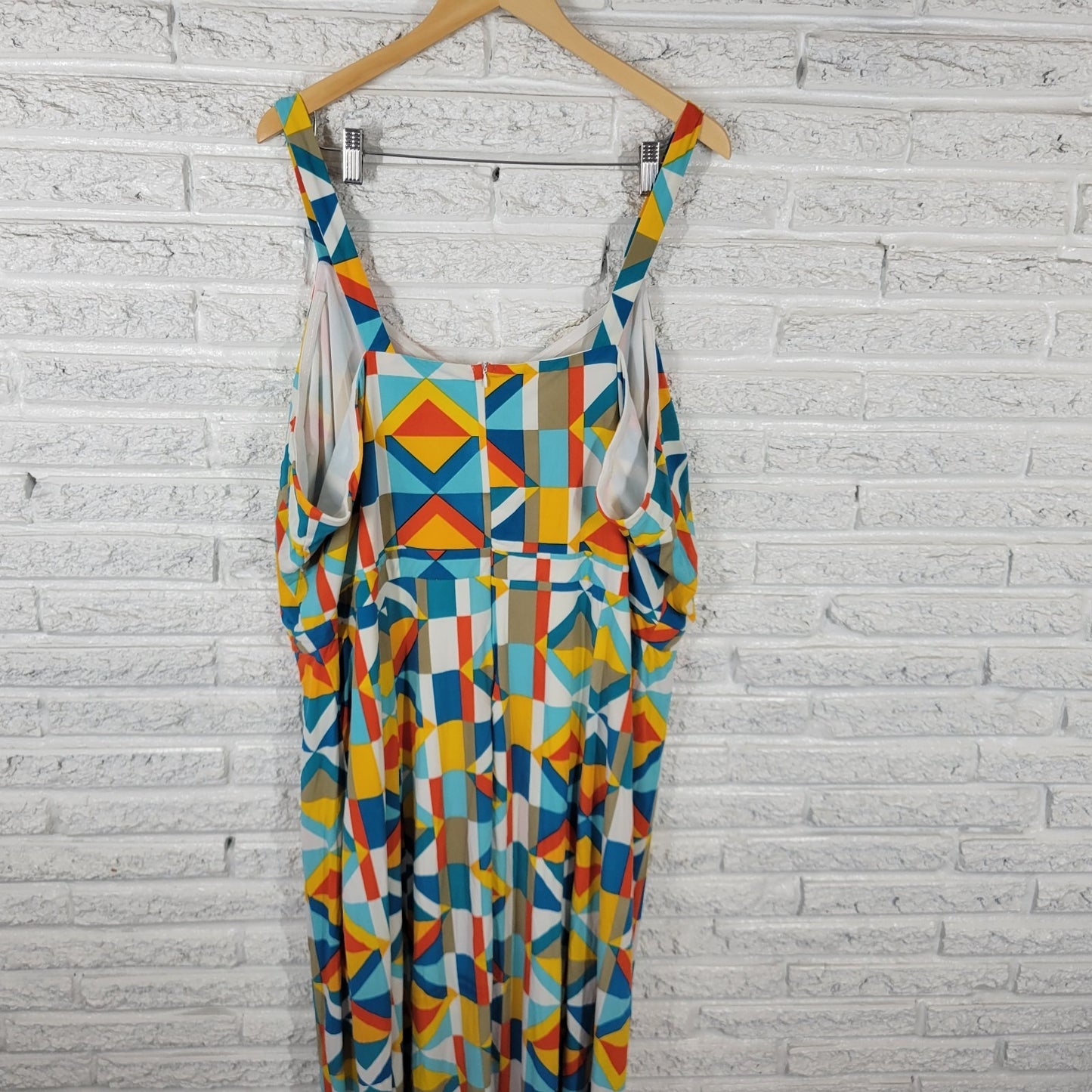 Ashley Stewart Womens Dress 30 32 Plus Sleeveless Blue Yellow Geometric Lined