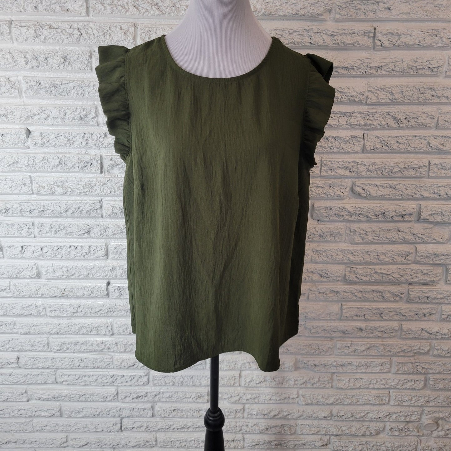 Kaleigh Women Top 1X Plus Ruffle Sleeve Green Lightweight Polyester Casual Comfy