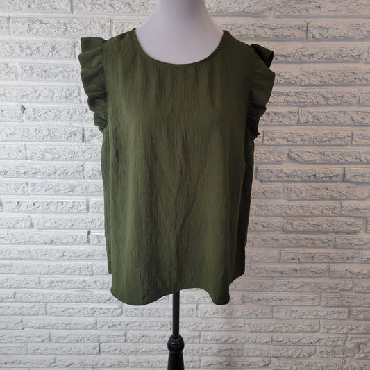 Kaleigh Women Top 1X Plus Ruffle Sleeve Green Lightweight Polyester Casual Comfy
