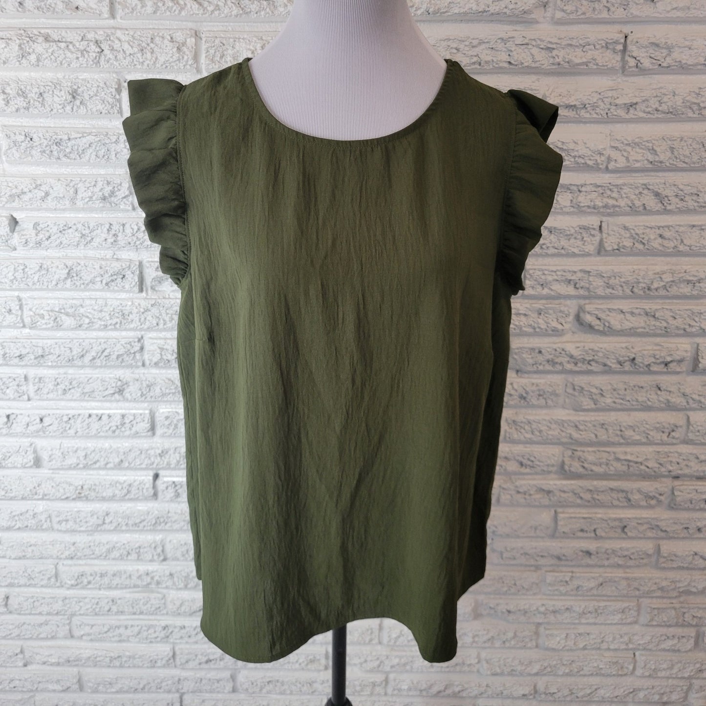 Kaleigh Women Top 1X Plus Ruffle Sleeve Green Lightweight Polyester Casual Comfy