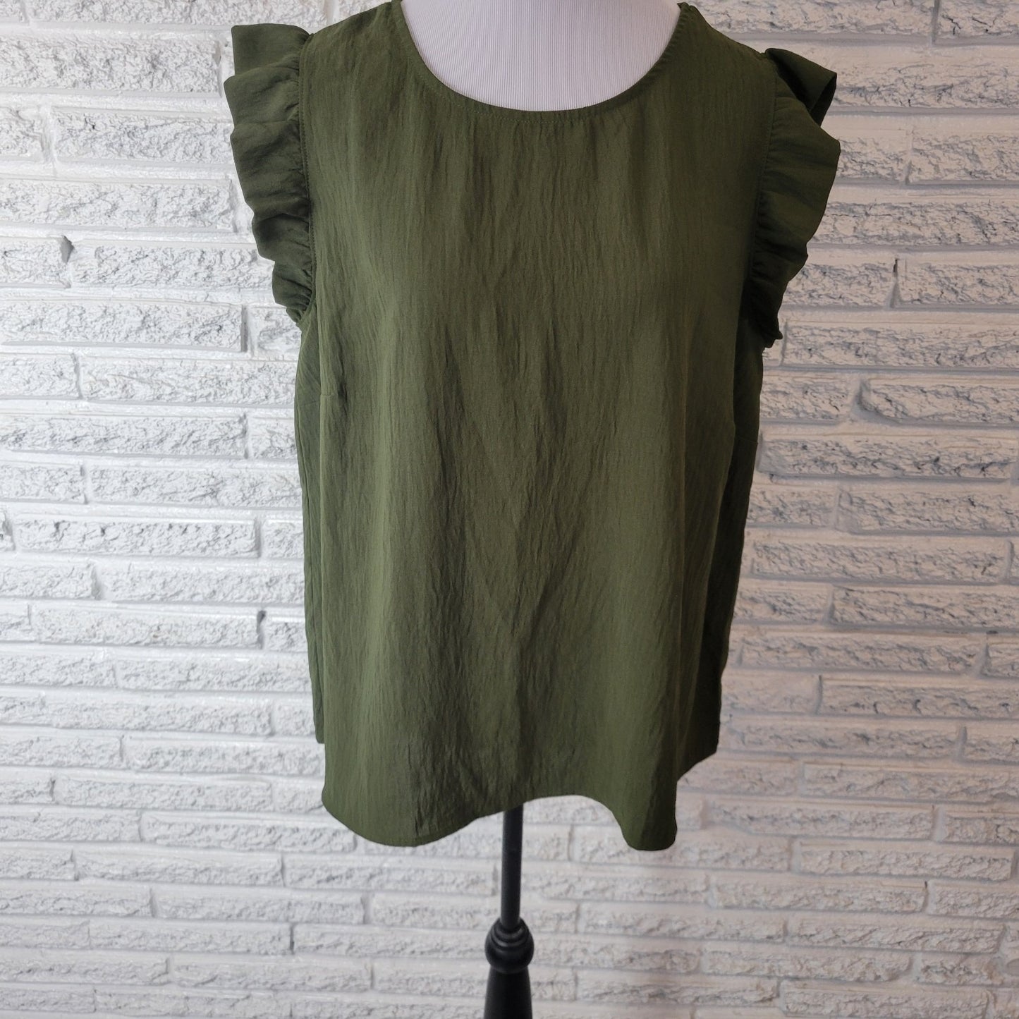 Kaleigh Women Top 1X Plus Ruffle Sleeve Green Lightweight Polyester Casual Comfy