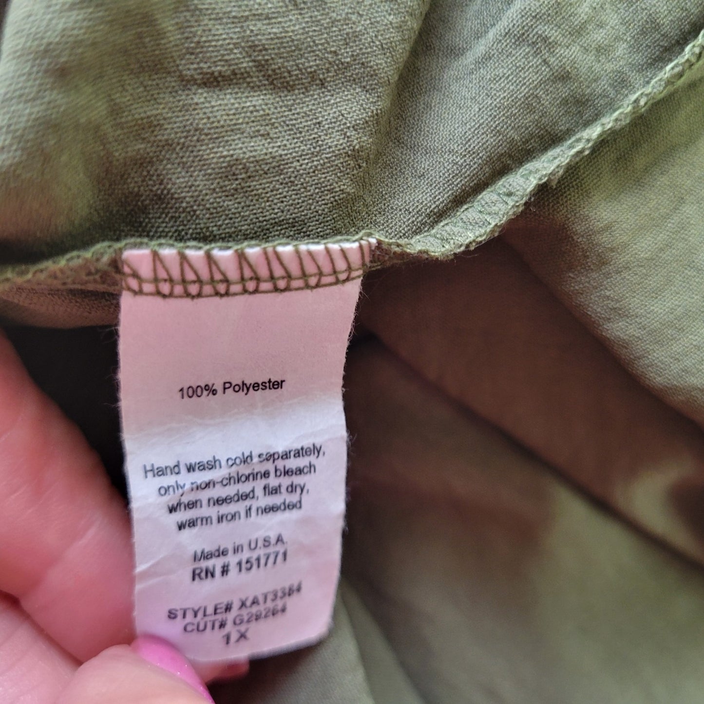 Kaleigh Women Top 1X Plus Ruffle Sleeve Green Lightweight Polyester Casual Comfy