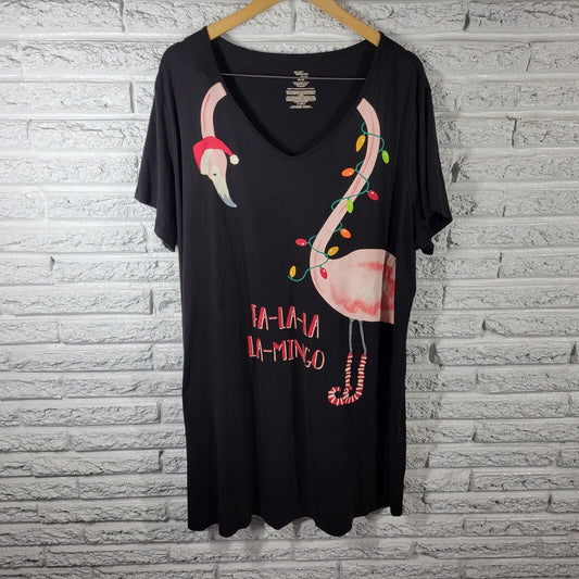 Christmas Secret Treasures Women Pajama 2X 3X Fa La La Flamingo Black Loungewear