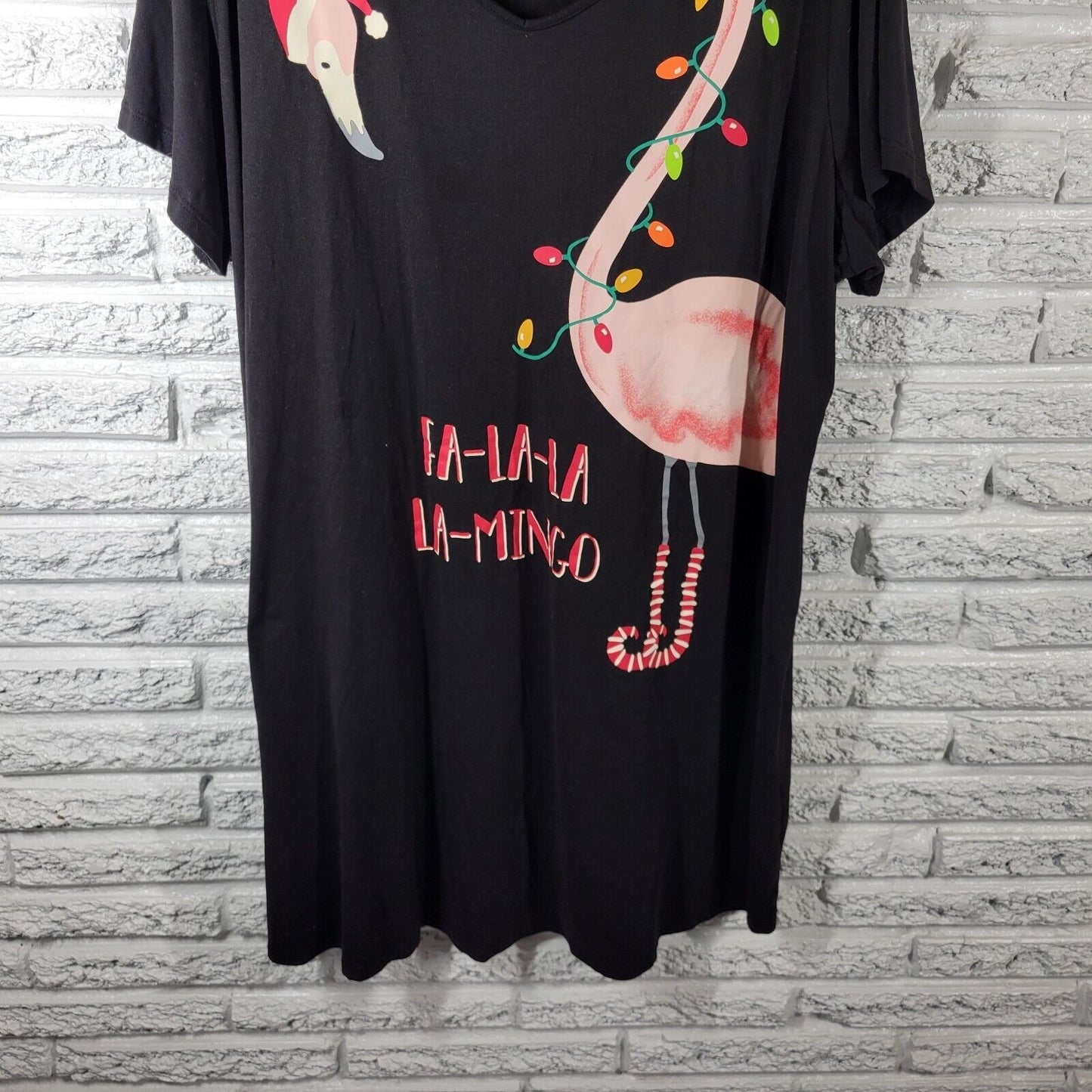 Christmas Secret Treasures Women Pajama 2X 3X Fa La La Flamingo Black Loungewear
