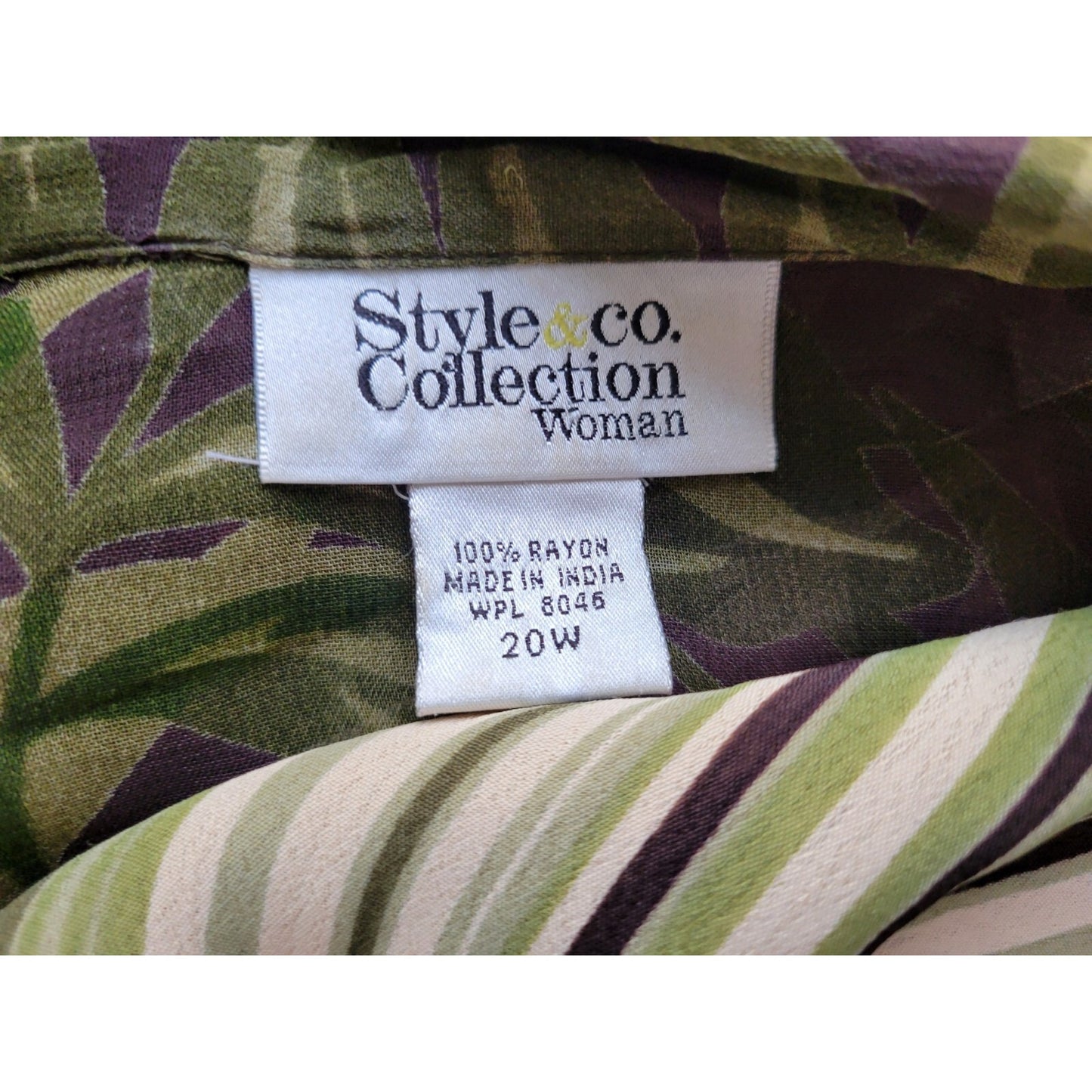 Style & Co Womens Top 20W Plus Long Bell Sleeve Green Floral with Tank Career