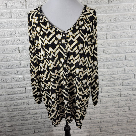 Cato Est 1946 Womens Top 22W 24W Long Sleeve Corded Neck Black Watercolor Comfy