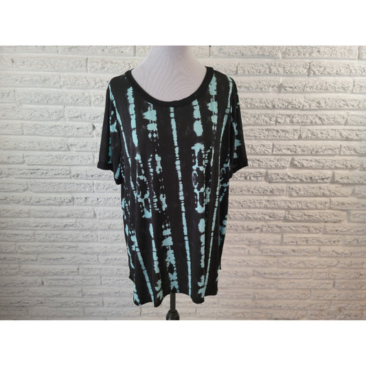 Sew in Love Womens Top 3X Plus Tee Short Sleeve Blue Watercolor Semi Sheer