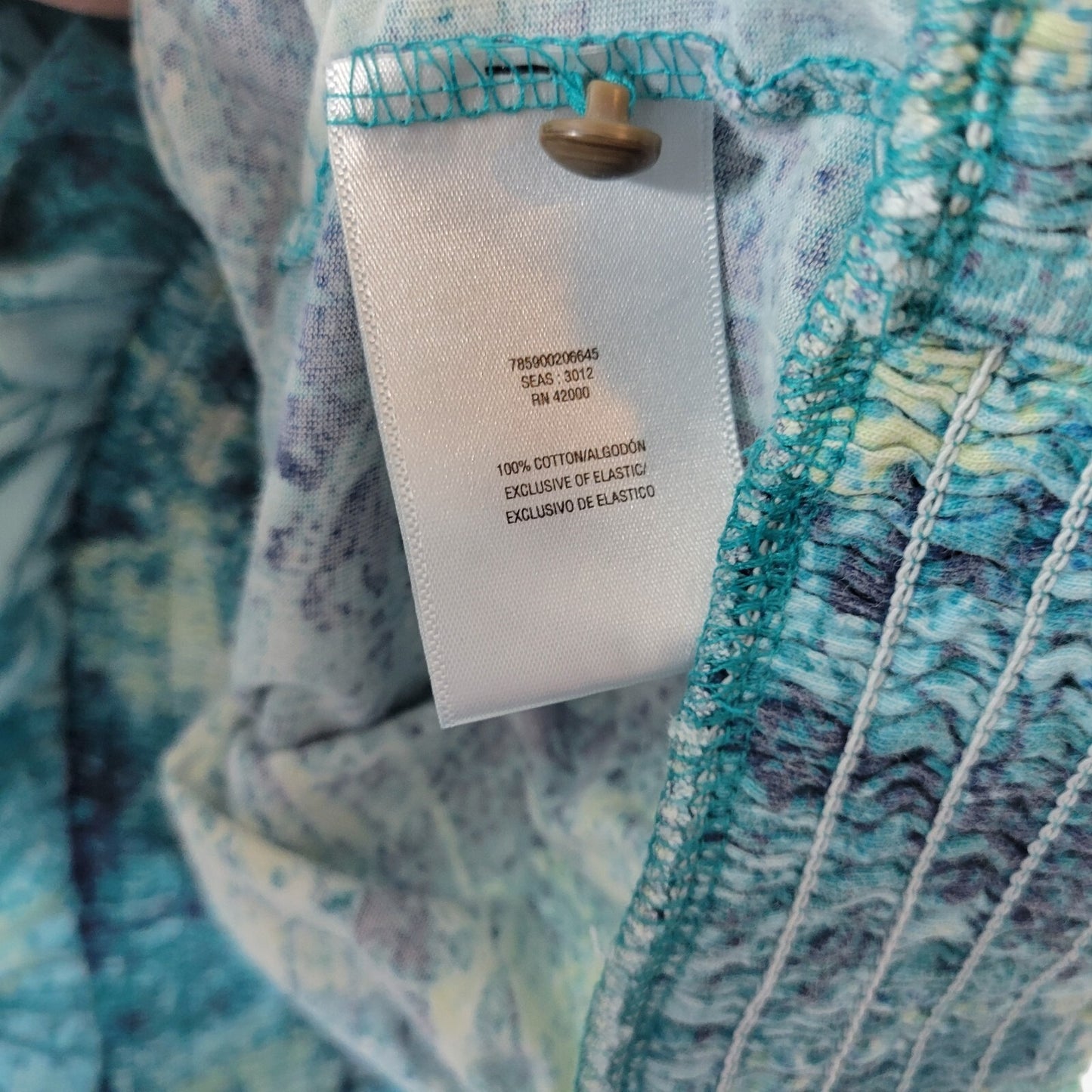 Basic Editions Women Top 3X Plus Peplum Blue Tie Dye Butterflies Keyhole Cotton