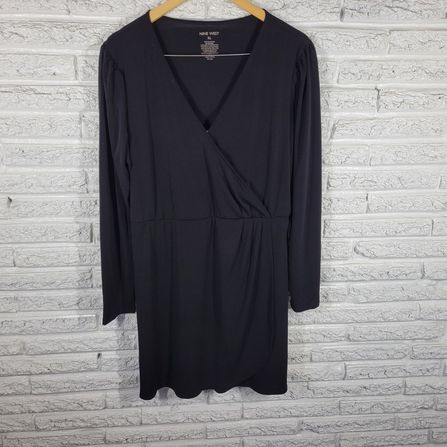 Nine West Dress XL Black V-Neck Long Sleeve Mini Stretch Business Casual Travel