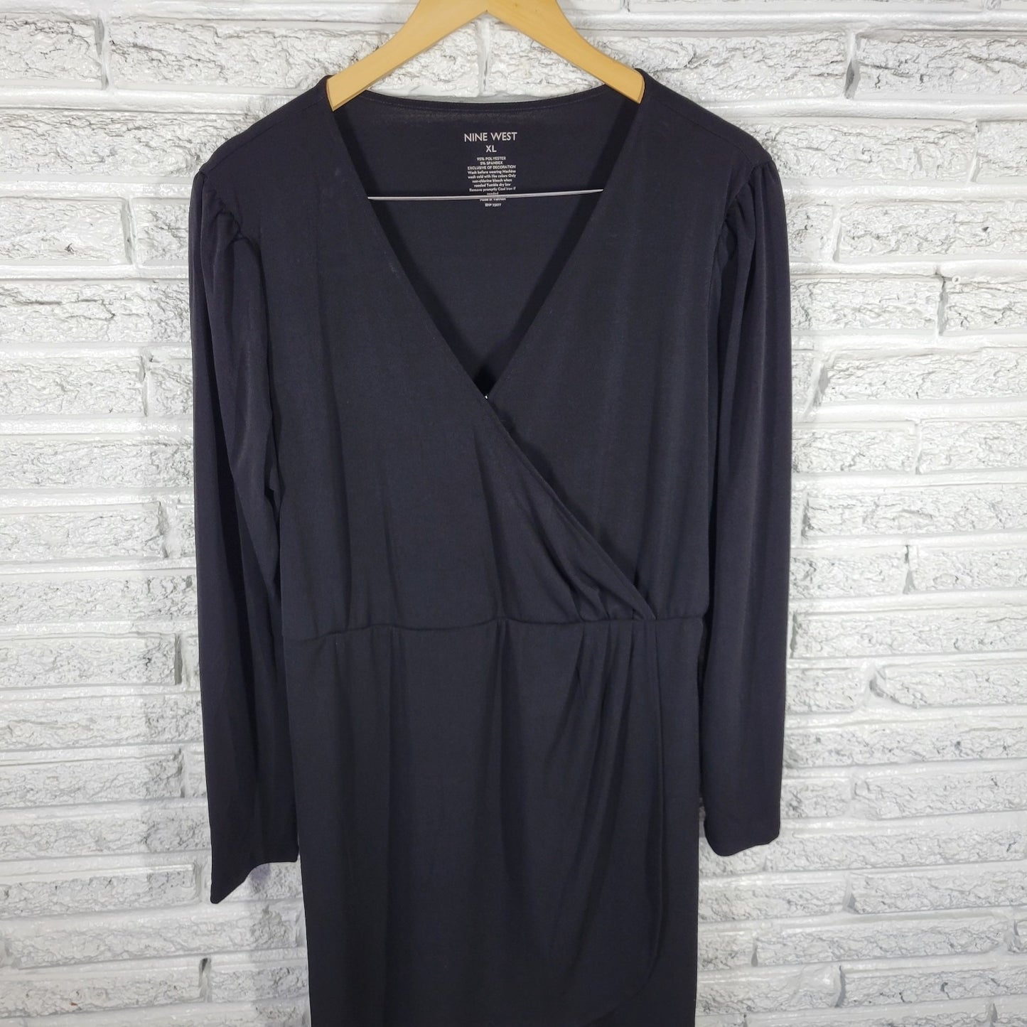 Nine West Dress XL Black V-Neck Long Sleeve Mini Stretch Business Casual Travel