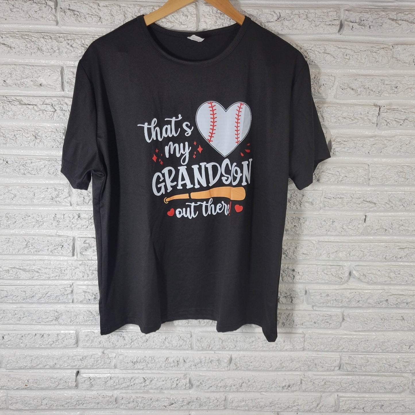 Grandma Womens Top 2XL Plus Tee Baseball Thats My Grandson Poly Blend Black