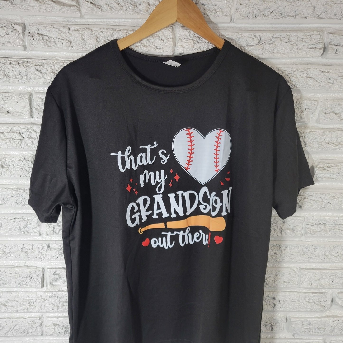 Grandma Womens Top 2XL Plus Tee Baseball Thats My Grandson Poly Blend Black