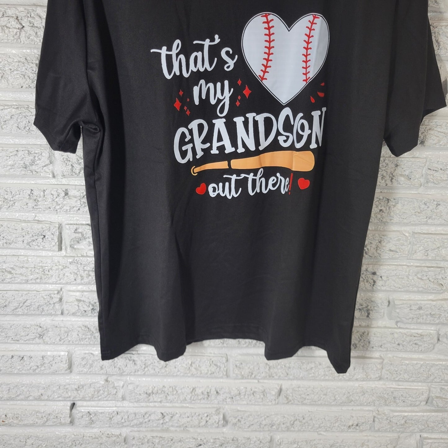 Grandma Womens Top 2XL Plus Tee Baseball Thats My Grandson Poly Blend Black