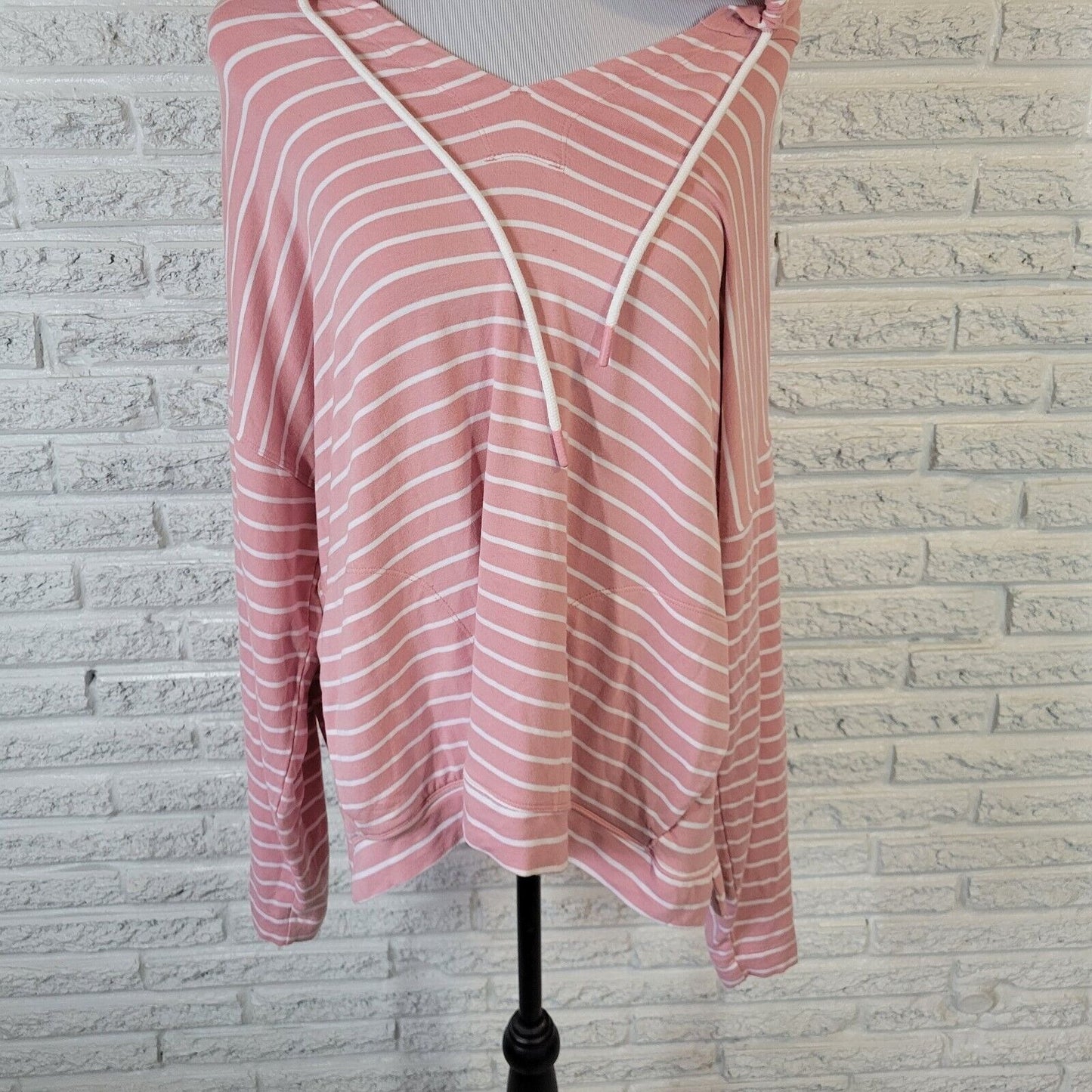 Time Tru Womens Top XXL 20 Hoodie Lightweight Pink Stripe Pockets Lightweight