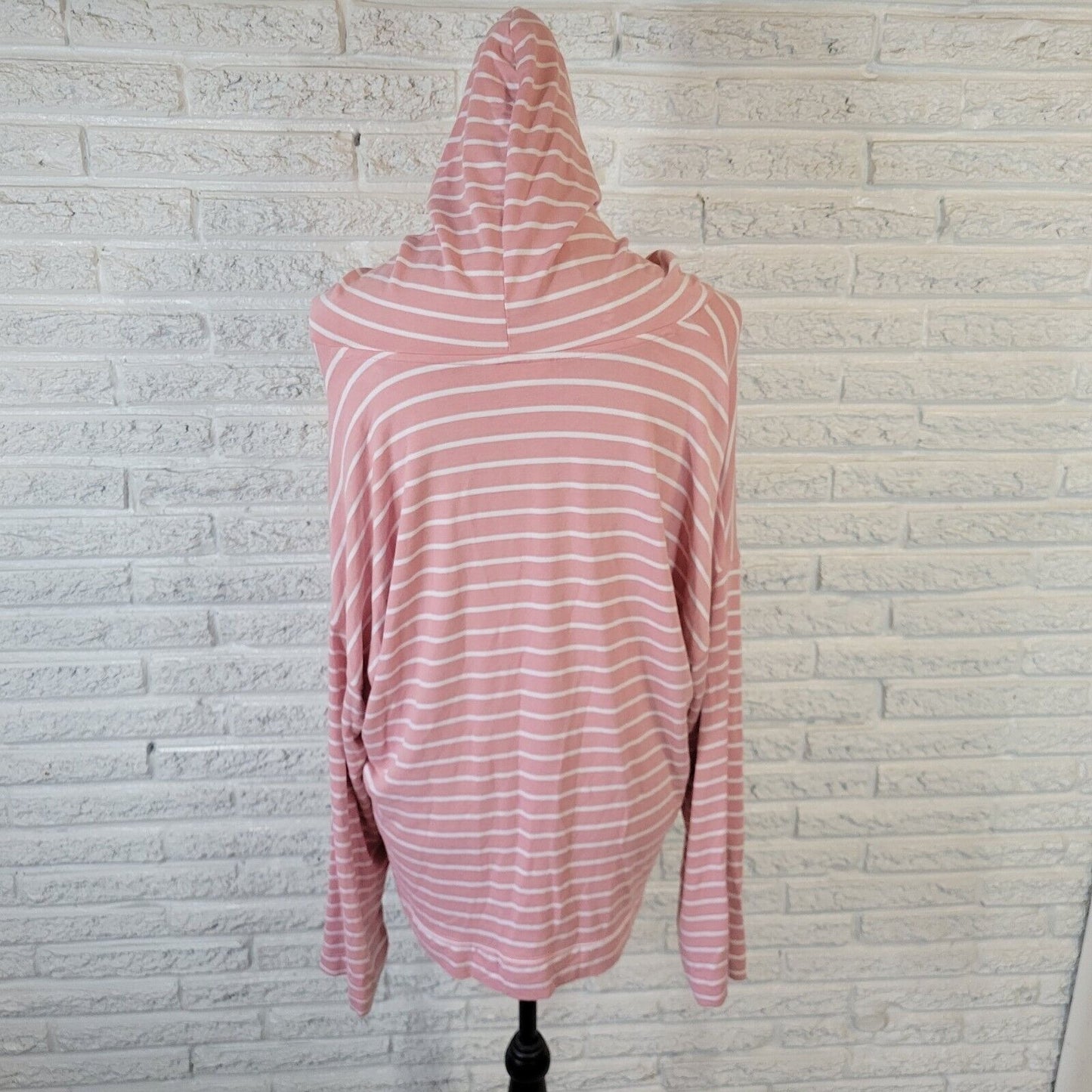Time Tru Womens Top XXL 20 Hoodie Lightweight Pink Stripe Pockets Lightweight